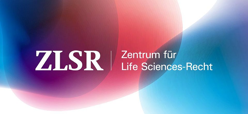 Schriftzug ZLSR (Zentrum für Life Sciences-Recht) in weisser Schrift vor blau-rot-weissem Hintergrund.