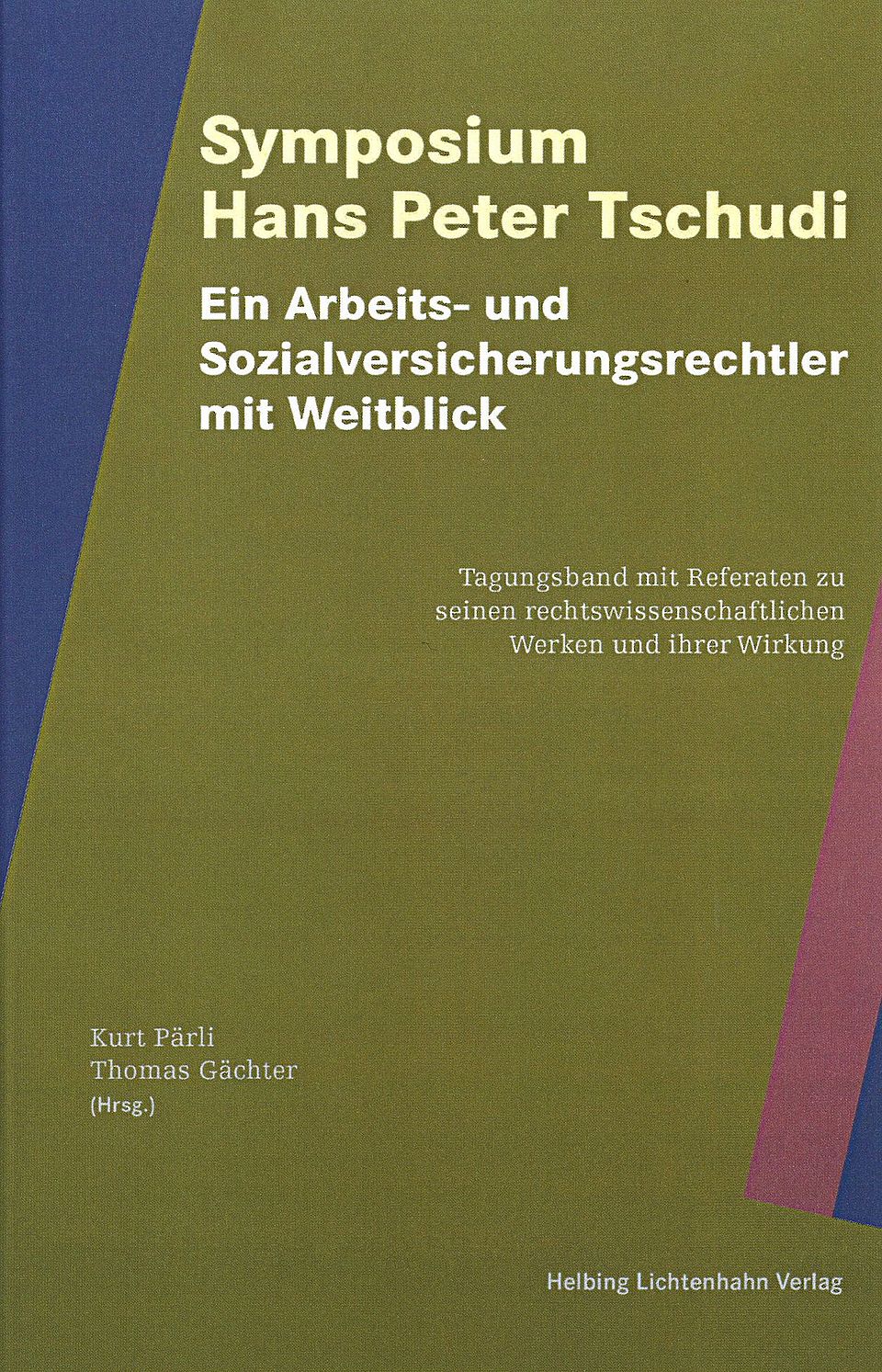   Hans Peter Tschudi (1913 bis 2002) ist vielen vor allem als legendärer Bundesrat bekannt. Während 14 Amtsjahren (1959 bis 1973) hat er die eidgenössische Politik massgeblich geprägt. Besonders nachhaltig war sein Wirken im Bereich der Sozialversicherungen. In seine Ära fallen u.a. die Konzeption des Dreisäulensystems und der eindrückliche Ausbau der Leistungen in der AHV.  Die Würdigung seines rechtswissenschaftlichen Wirkens bildete Anlass des gut besuchten Symposiums «Ein Arbeits-und Sozialversicherungsrechtler mit Weitblick — Symposium zum rechtswissenschaftlichen Wirken von Professor Hans Peter Tschudi» vom 16. Mai 2019 an der Juristischen Fakultät der Universität Basel. Im vorliegenden Tagungsband finden sich die Beiträge der Referierenden, ein Bericht über das anregende Podiumsgespräch sowie eine Liste seiner Publikationen und von ihm betreuten Dissertationen.