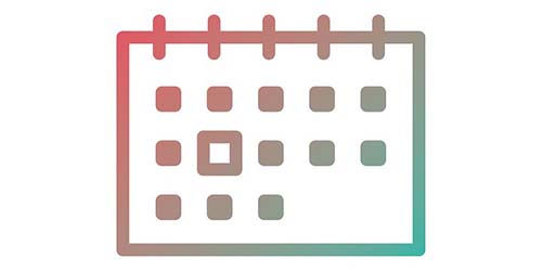 Symbol mit rotgrüner Linie vor weissem Hintergrund, welches ein Kalenderblatt in vereinfachtem Stil darstellt.