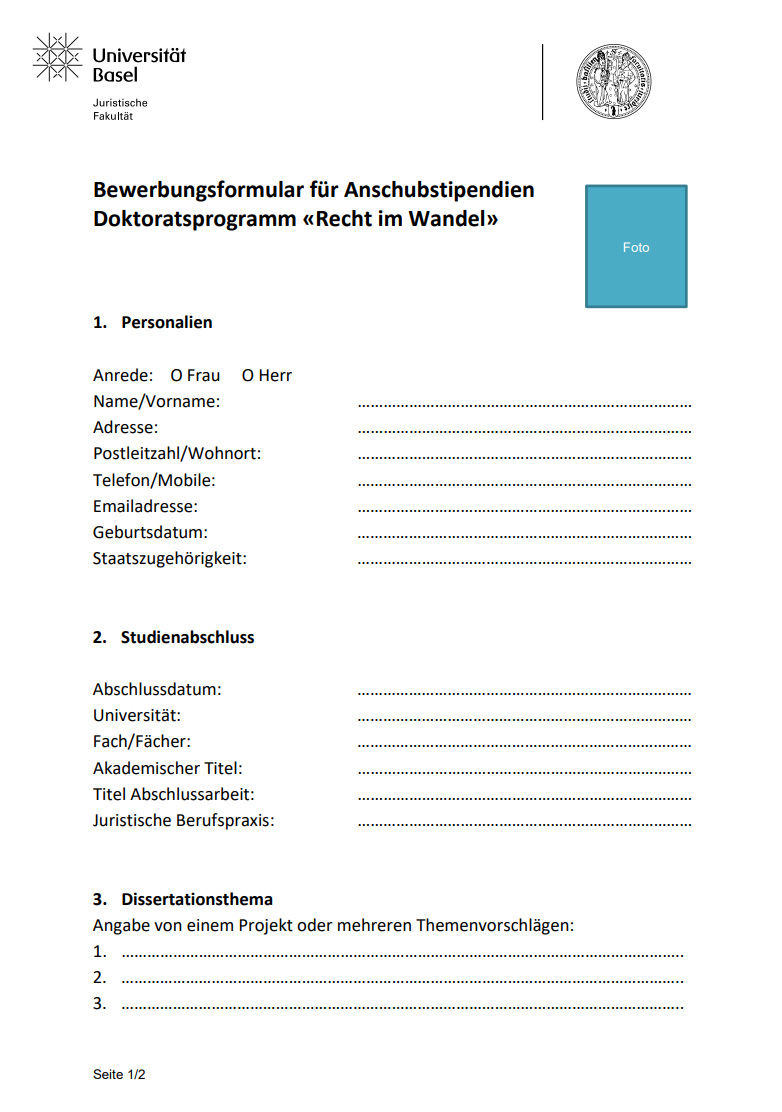 Photo of the application form for the start-up scholarship.