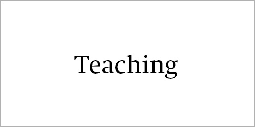 Lettering "Teaching" in black against a white background.