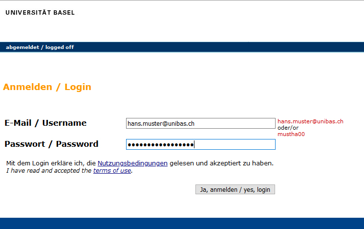Screenshot des Viaweb-Loginscreens.